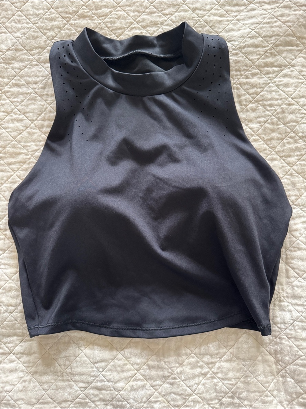 all in motion Black High-Neck Cropped Sports Bra with Perforated Shoulders